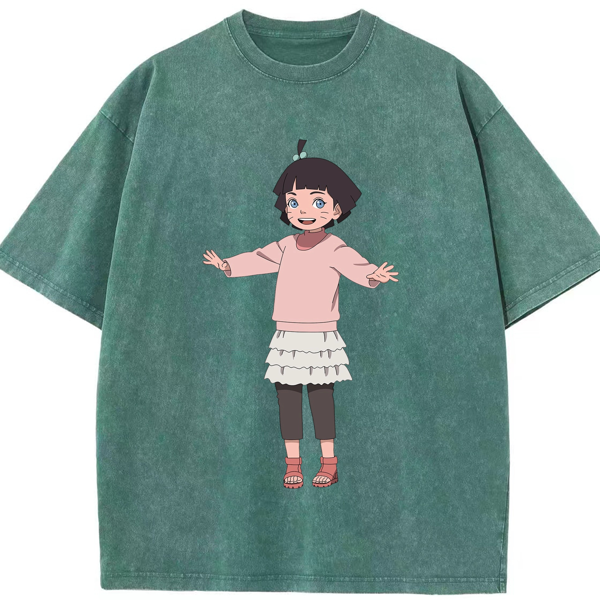 （画像用） NARUTO -ナルト- うずまき ヒマワリ Uzumaki Himawari 綿100% ヴィンテージ風 半袖Tシャツ（フロントプリント）